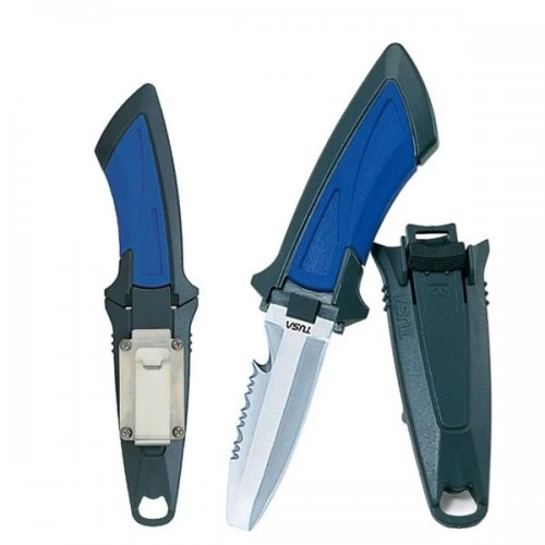 Cuchillo de Buceo TUSA FK-11-CBL – Acero Inoxidable, Compacto, Punta Roma, con Funda